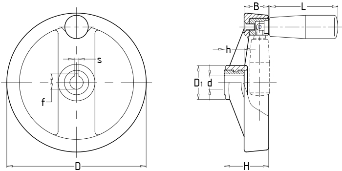 Plastic double-spoke handwheels with foldable handle