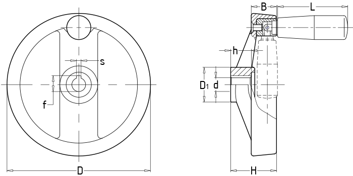 Aluminium alloy double-spoke handwheel with unfoldable handle