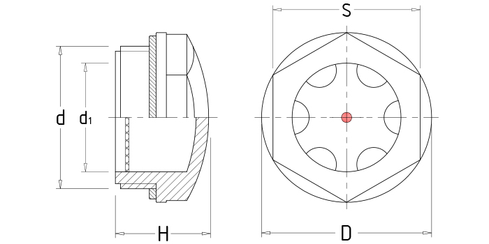Outside hexangular oil in metal alloy in aluminum mark